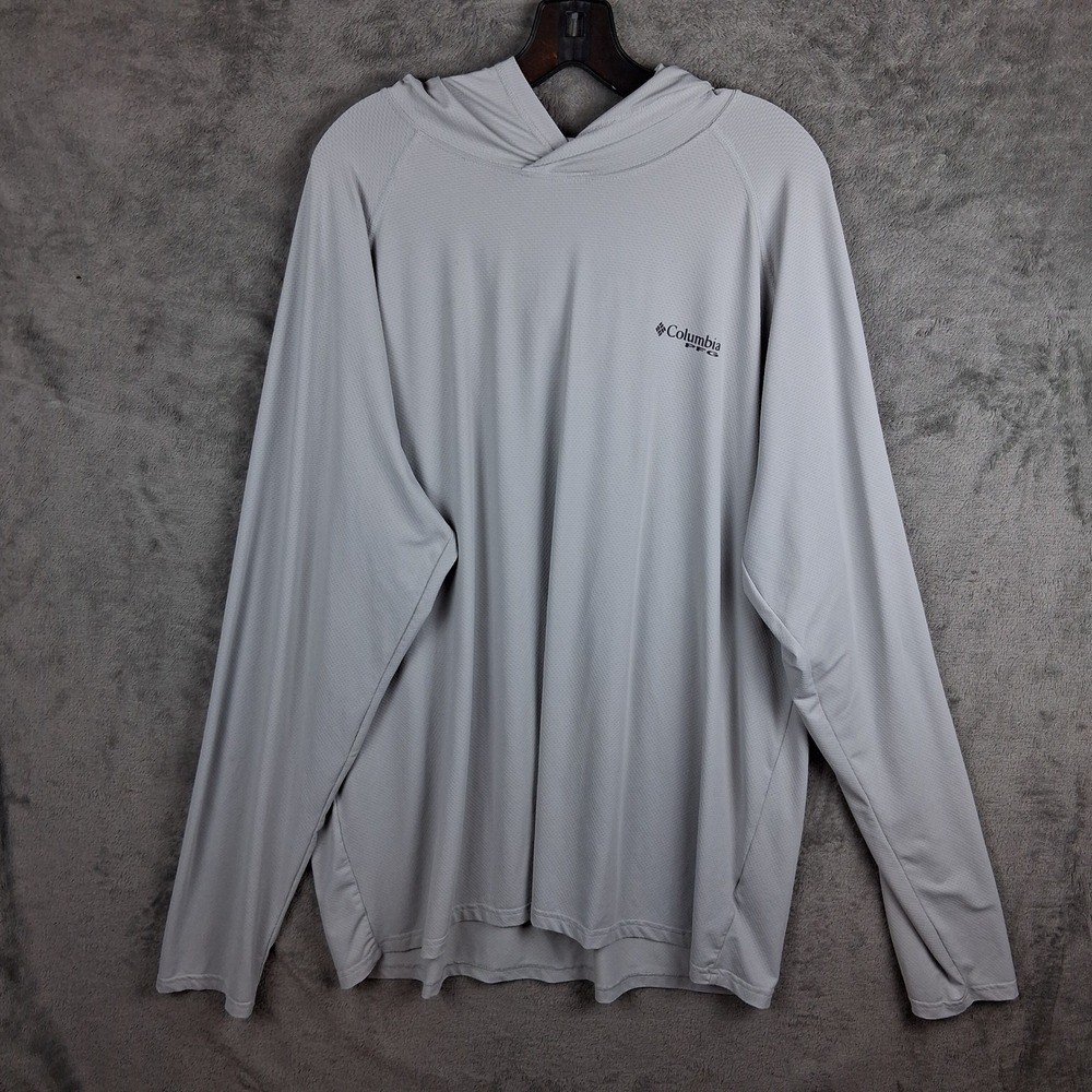 Columbia PFG Hoodie Mens 2XT Gray Omni-Shade Fishing Shirt FT0486